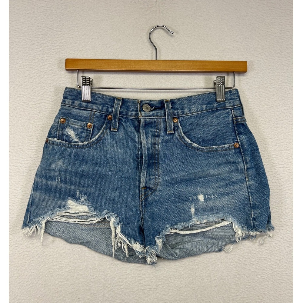 Distressed Boho Levis Premium Womens W25 Blue Denim 501 Original Shorts